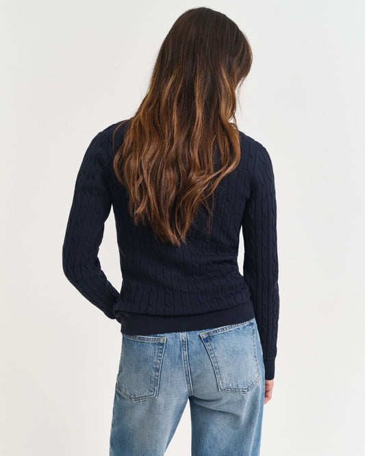 Stretch Cotton Cable Knit V-Neck Sweater