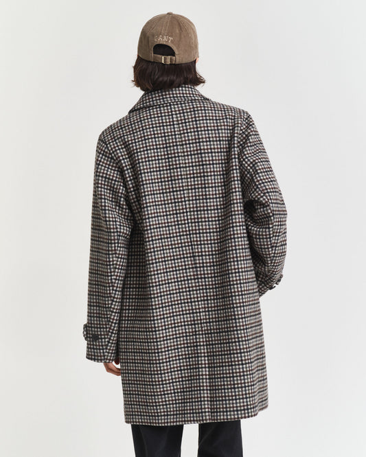 Checked Wool Blend Car Coat