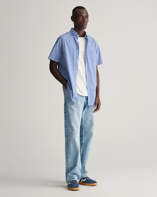 Men's Regular Fit Gingham Poplin Short Sleeve Shirt - COLLEGE BLUE