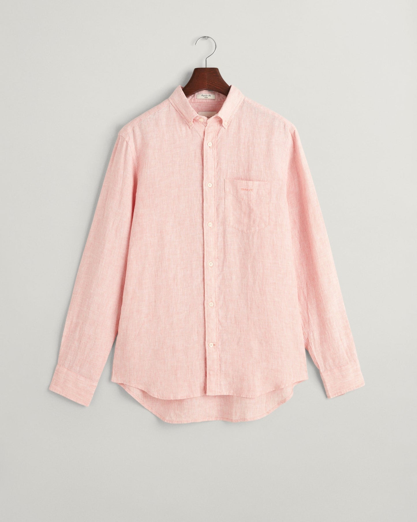 Men's Regular Fit Striped Linen Shirt - PEACHY PINK