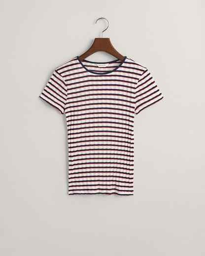 Women's Striped Ribbed T-Shirt - CLASSIC BLUE