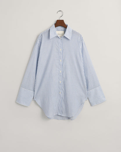 Women's Relaxed Fit Wide Cuff Striped Shirt - RICH BLUE