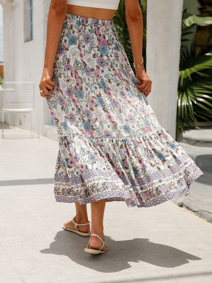 Women's Summer Boho Floral Elastic High Waist Beach Skirts