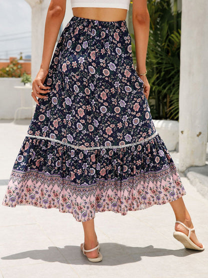 🔥Up to 69% OFF Today🔥Women's Summer Beach Pleated A-Line Boho Floral Elastic High Waist Maxi Skirts