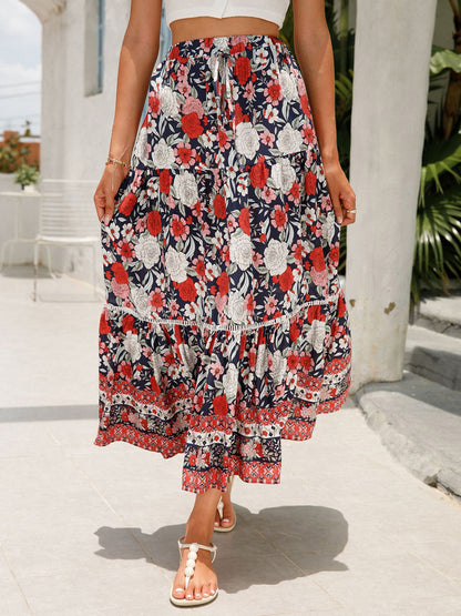 Women's Summer Boho Floral Elastic High Waist Beach Skirts