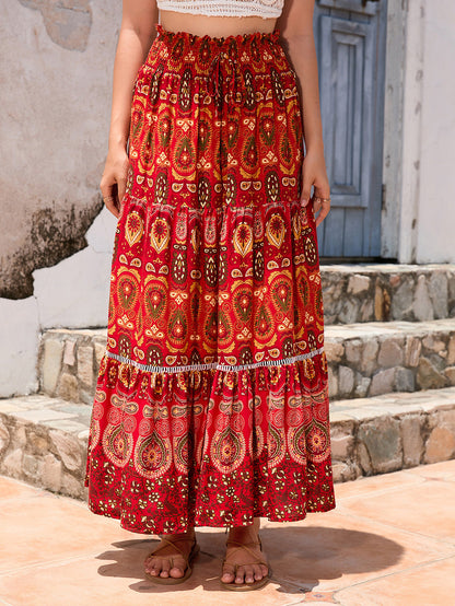Women's Boho Floral Elastic High Waist Maxi Skirts