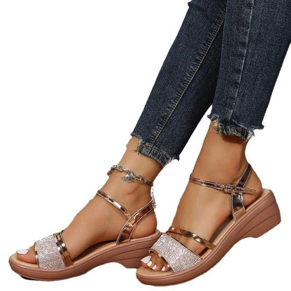 Women Summer 2025 Shoes Rhinestone Peep-toe Sandals