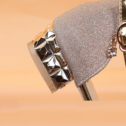 Energyjohn Women Summer 2025 Round-toe Rhinestone Peep-toe Sandals