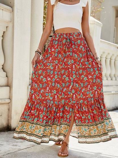 🔥Up to 69% OFF Today🔥Women's Summer Beach Pleated A-Line Boho Floral Elastic High Waist Maxi Skirts