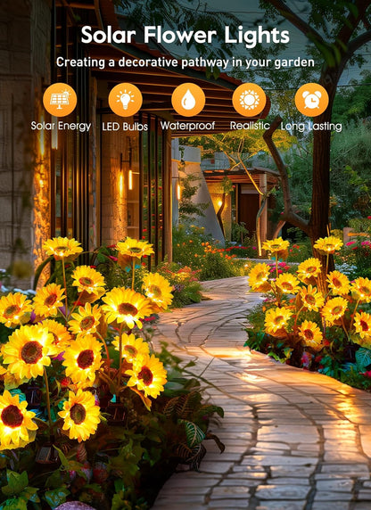 🌷Chikalabs Garden Pink Solar Flower Lights - 4 Pack LED Outdoor Garden Lights