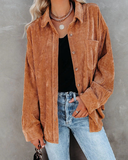 Women Fall/Winter Vintage Casual Velvet Shirt Long Sleeve Blouse