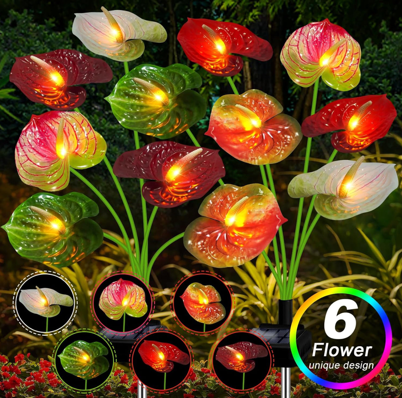 💐Chikalabs Anthurium Flowers Garden Solar Lights 2 Pack-16 Flowers