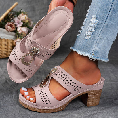 Women Orthopedic Rhinestones Heel Sandals