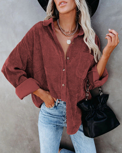 Women Fall/Winter Vintage Casual Velvet Shirt Long Sleeve Blouse