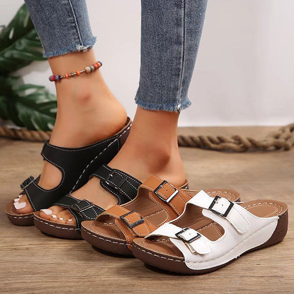 😍Last Day 50% OFF😍-Women's Double Buckle Adjustable Slides Orthopedic Sandals