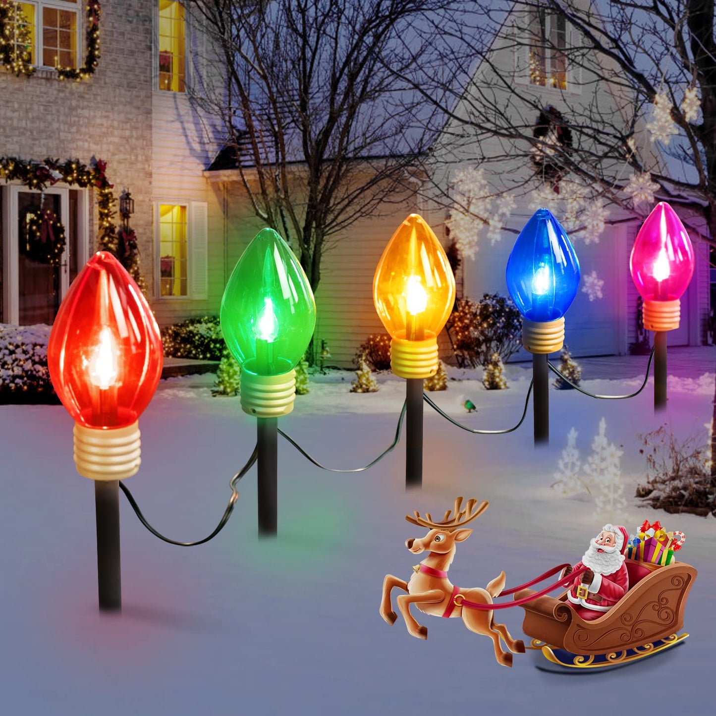 🎄Chikalabs Christmas Jumbo C9 Garden Pathway Lights with C7 LED on Green Wire, Multicolor