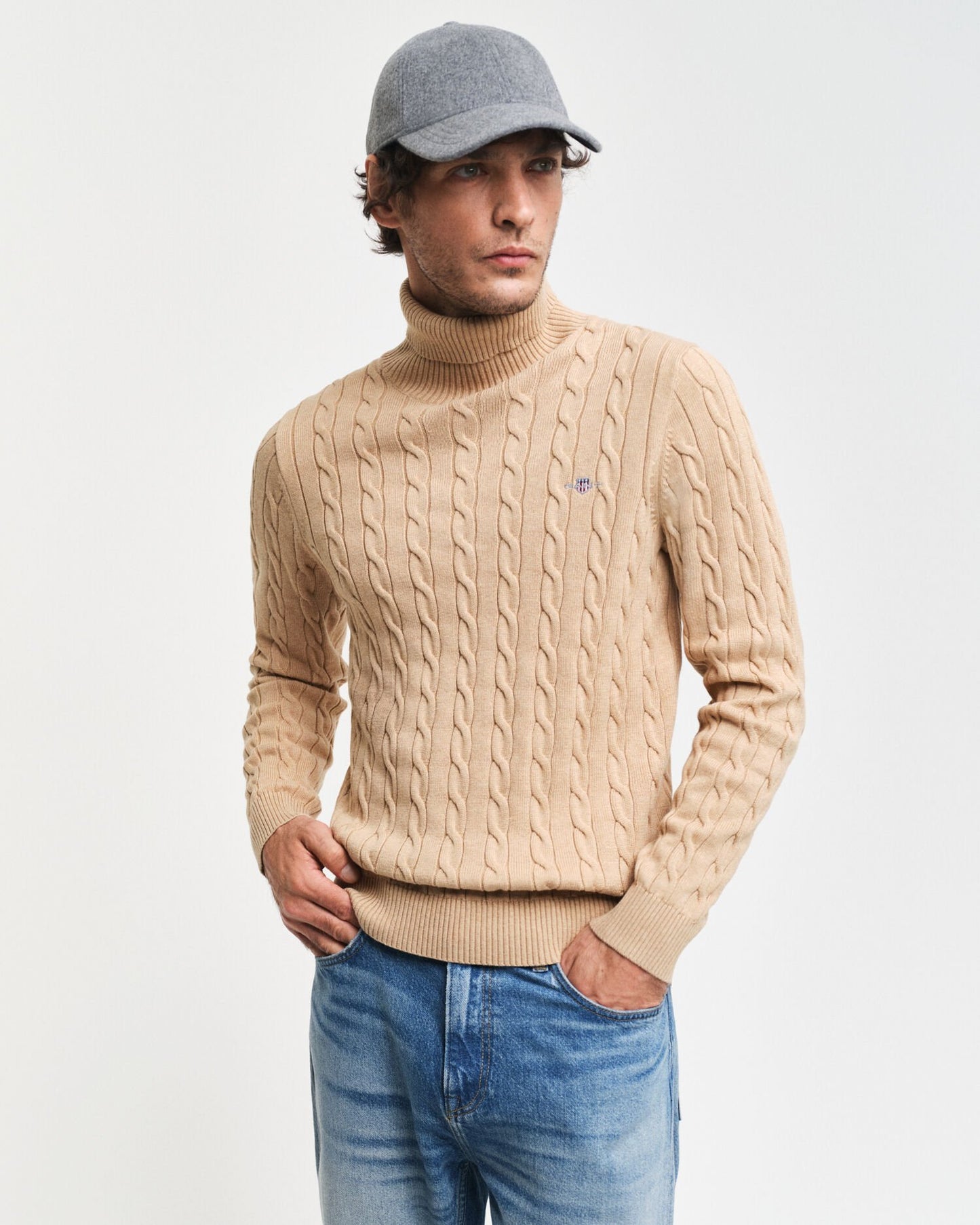Cotton Cable Knit Turtleneck Sweater