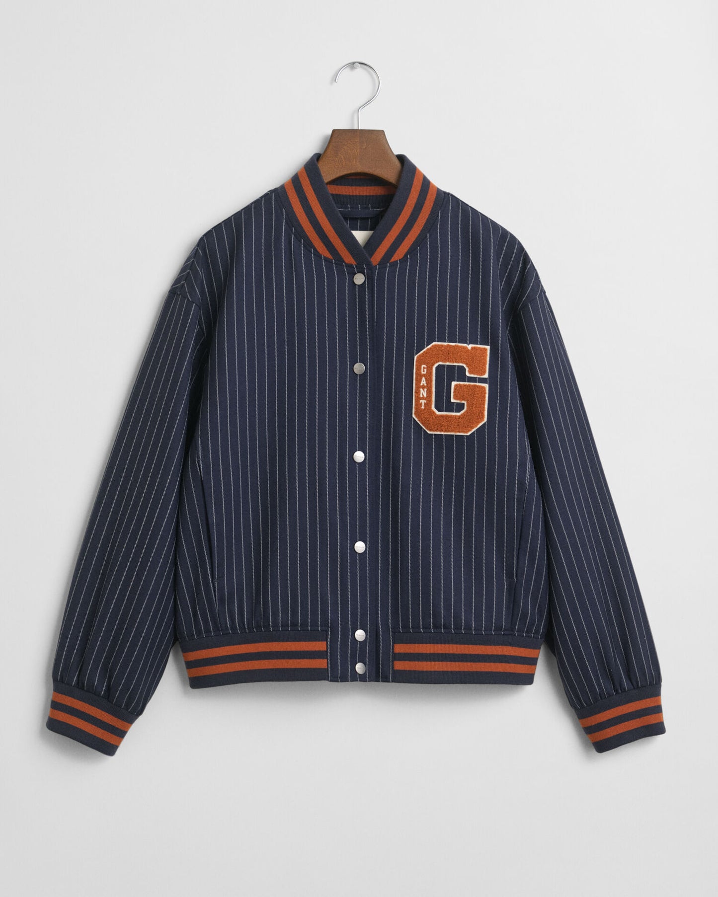 Pinstriped Varsity Jacket