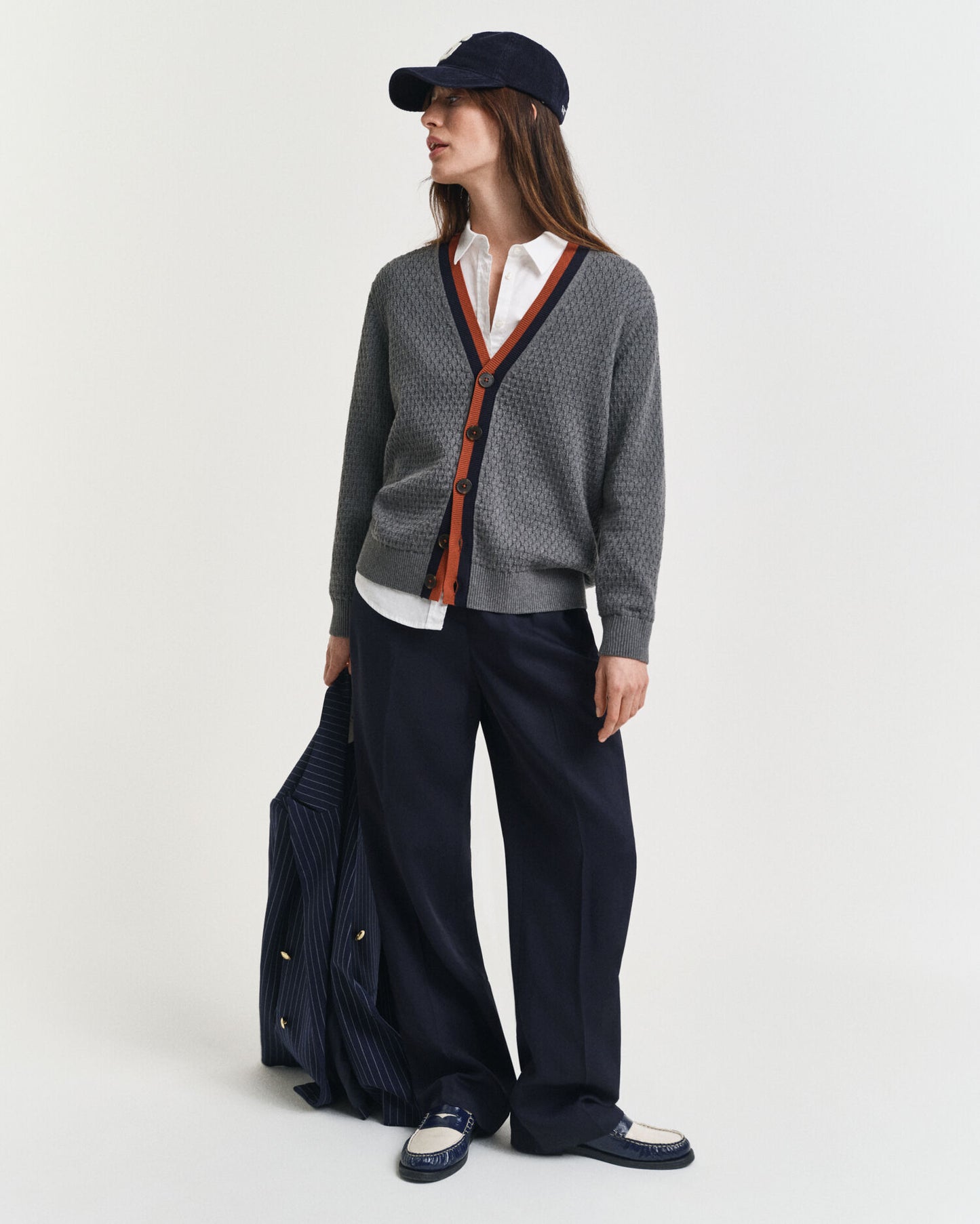 Textured Cotton Contrast Cardigan