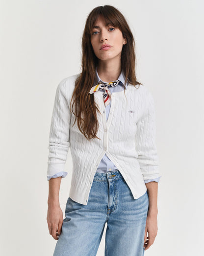 Stretch Cotton Cable Knit Cardigan