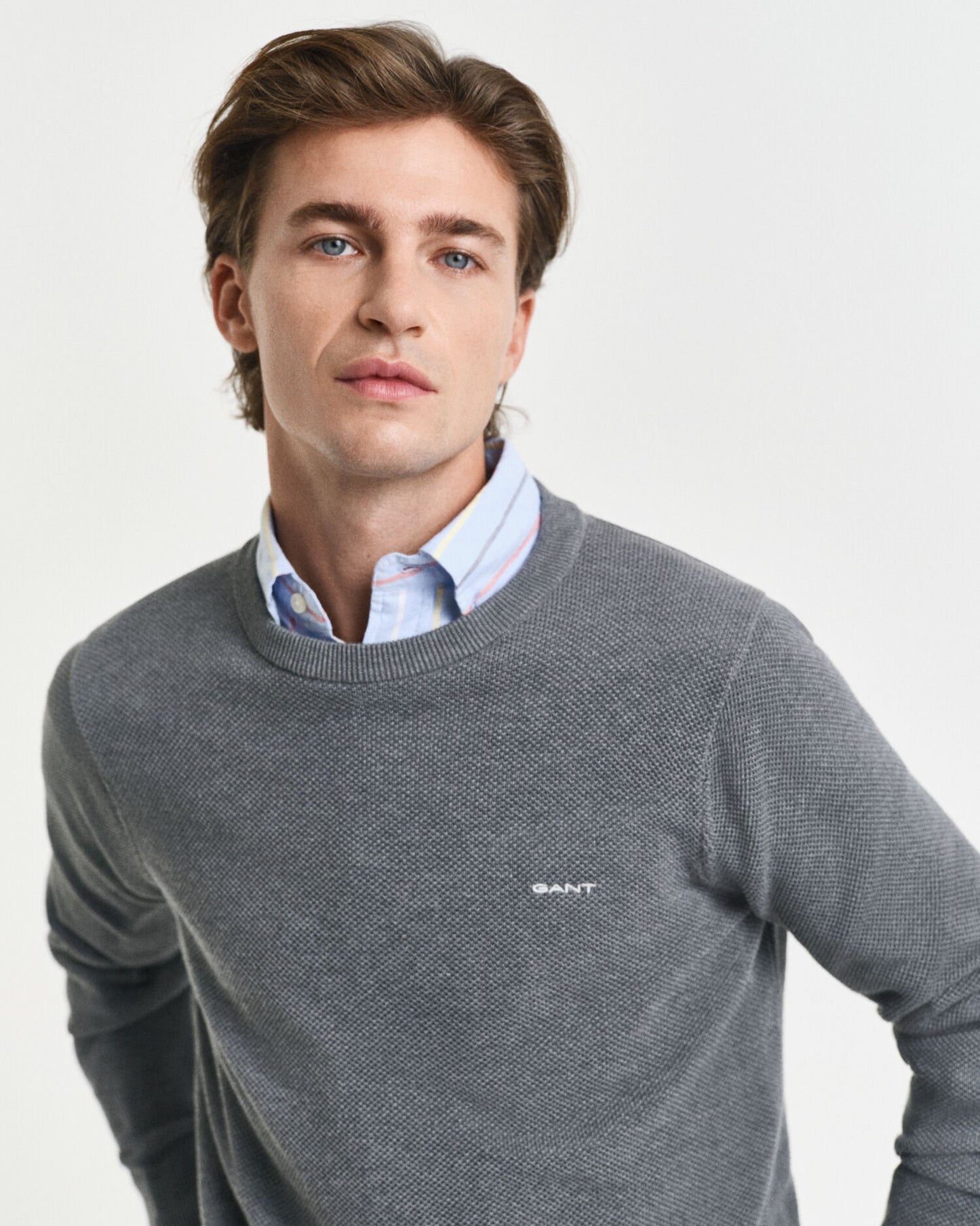 Cotton Piqué Crew Neck Sweater