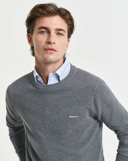 Cotton Piqué Crew Neck Sweater