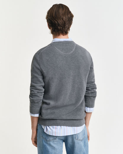 Cotton Piqué Crew Neck Sweater