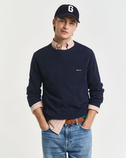 Cotton Piqué Crew Neck Sweater