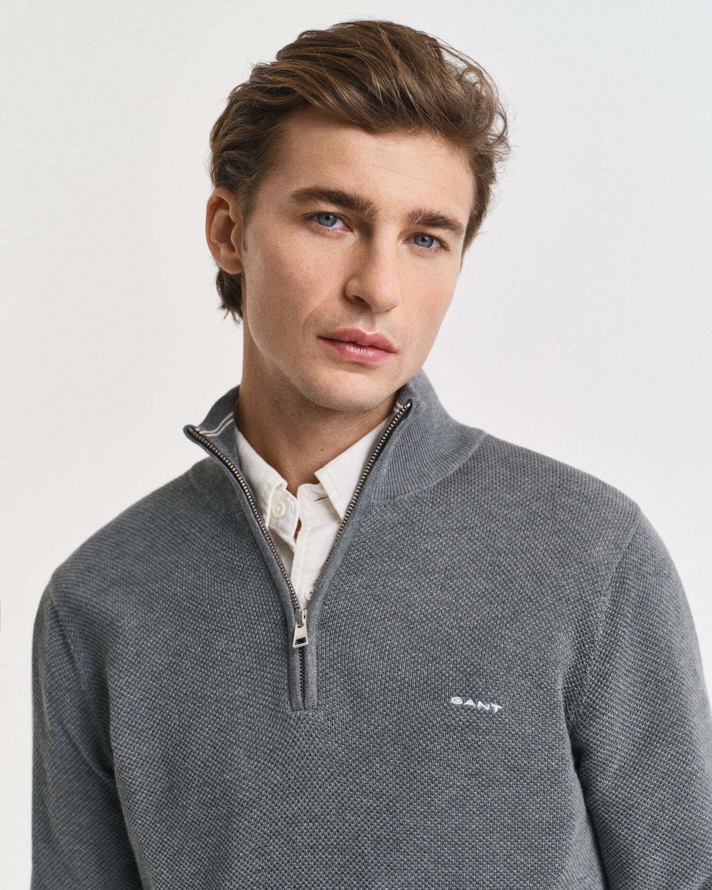 Cotton Piqué Half-Zip Sweater
