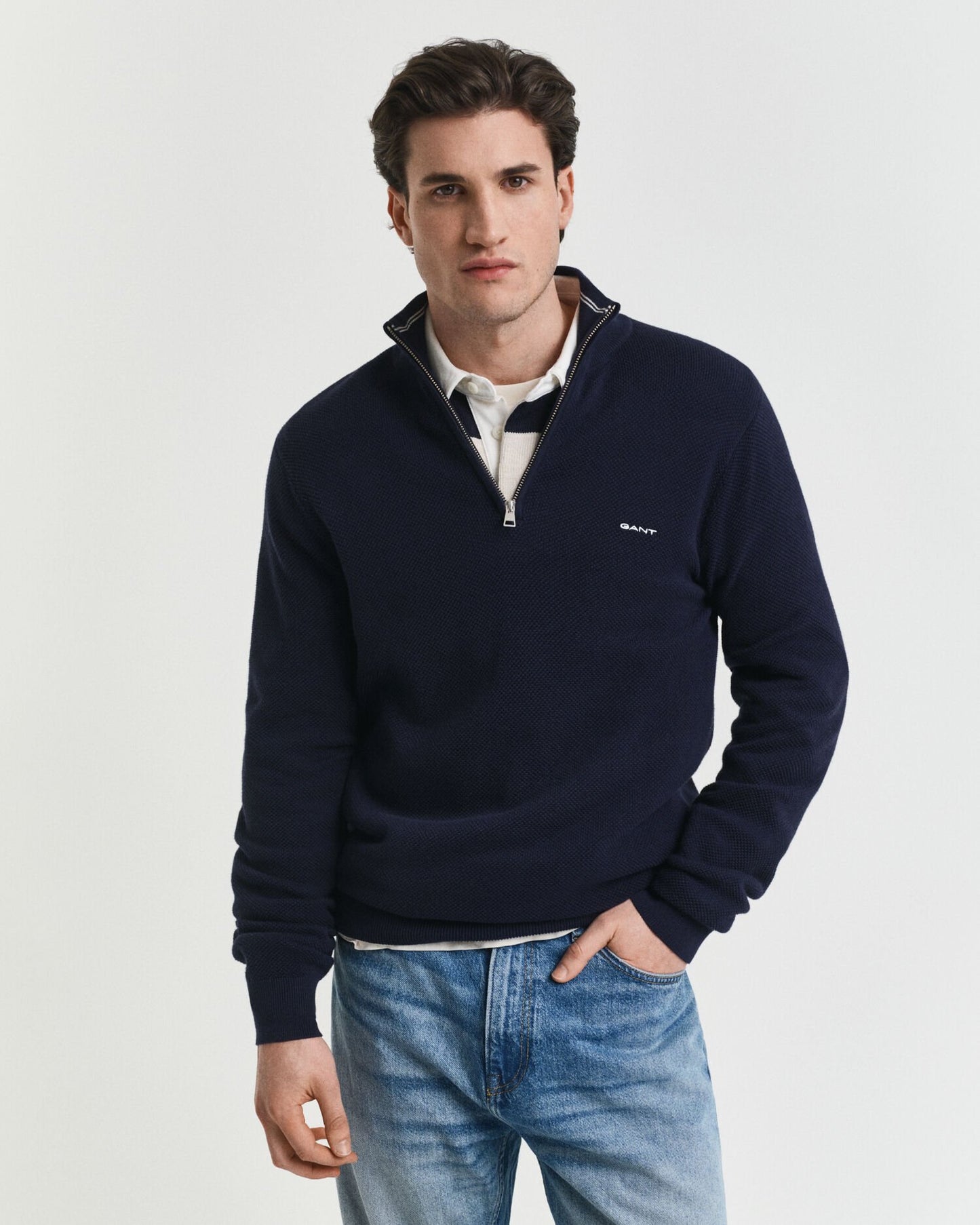 Cotton Piqué Half-Zip Sweater