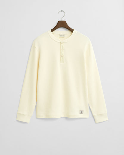 Waffle Textured Long Sleeve Henley T-Shirt
