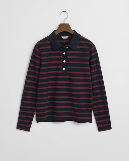 Breton Striped Long Sleeve Piqué Polo Shirt