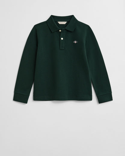 Kids Shield Long Sleeve Piqué Polo Shirt