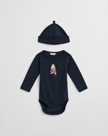 Baby Dog Print Bodysuit & Beanie