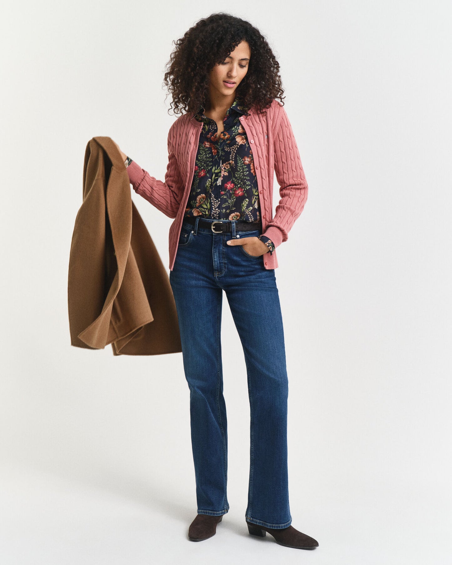 Stretch Cotton Cable Knit Cardigan