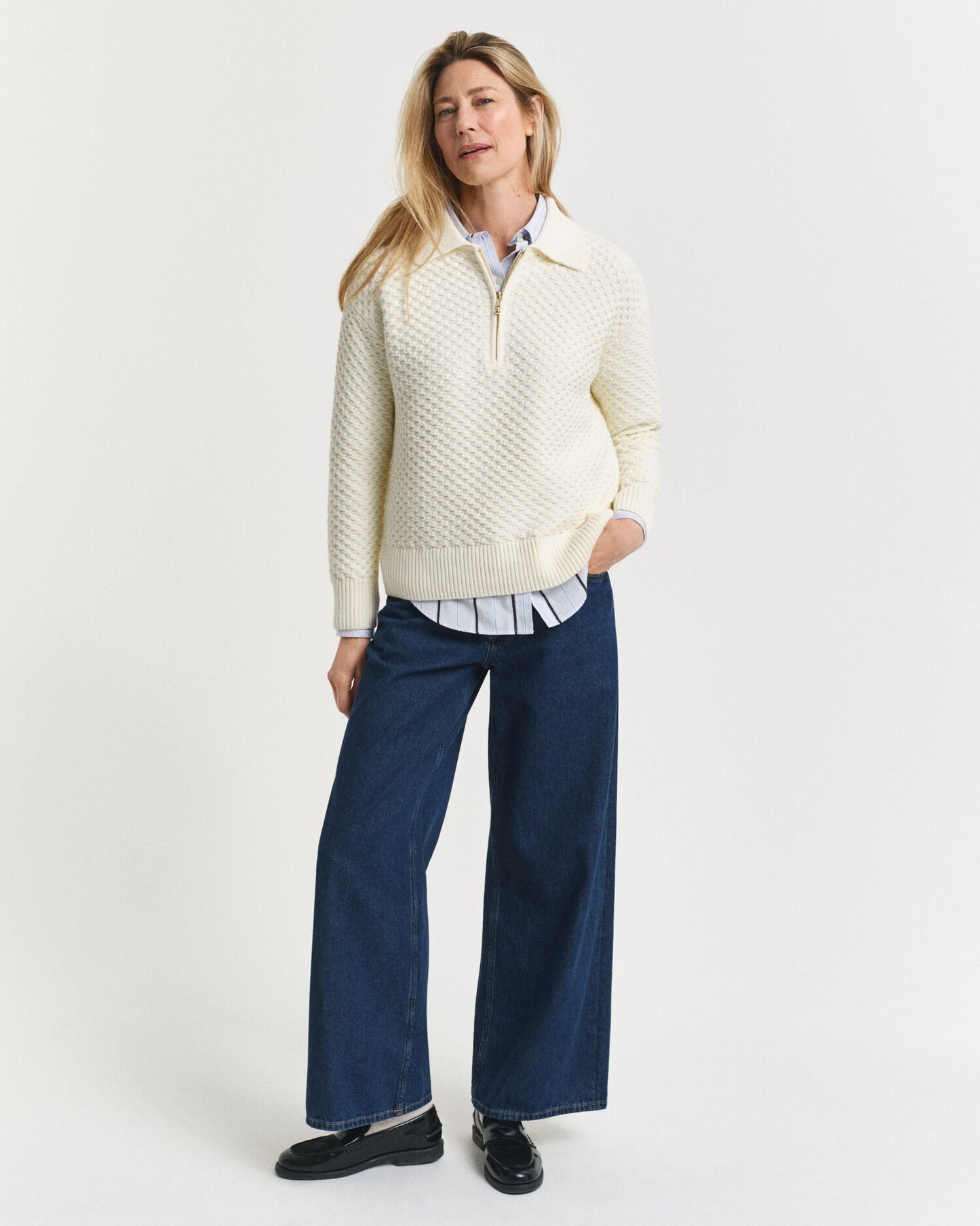 Textured Cotton Half-Zip Sweater