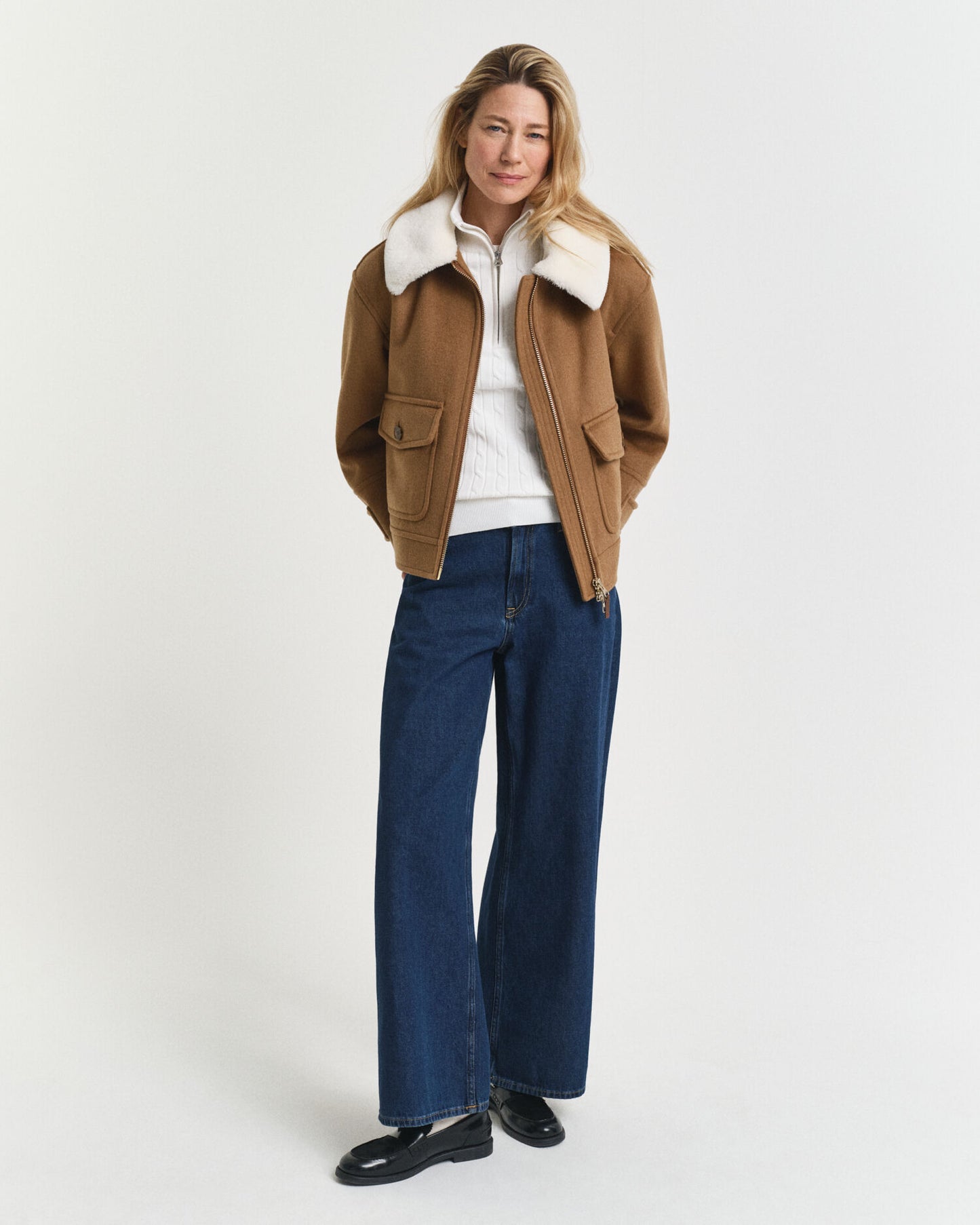 Stretch Cotton Cable Knit Half-Zip Sweater