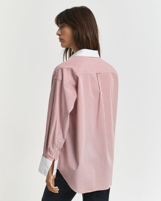 Oversized Contrast Collar Striped Shirt