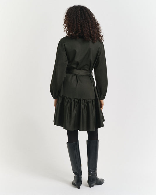 Cotton Satin Long Sleeve Dress