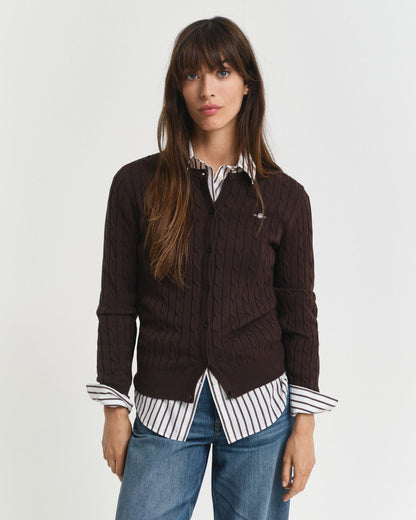 Stretch Cotton Cable Knit Cardigan