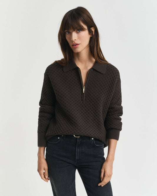 Textured Cotton Half-Zip Sweater