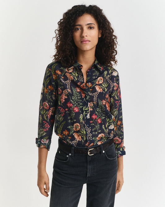 Regular Fit Floral Printed Cotton Silk Shirt