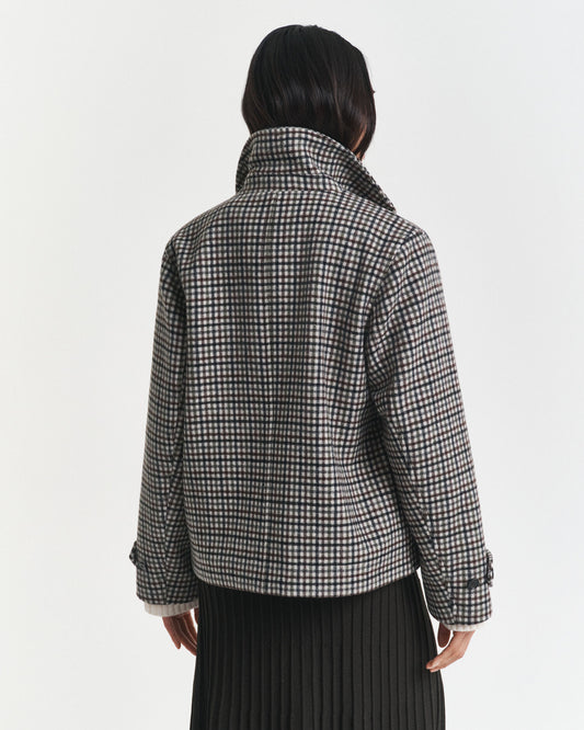 Short Checked Wool Blend Car Coat