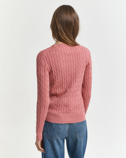 Stretch Cotton Cable Knit Crew Neck Sweater
