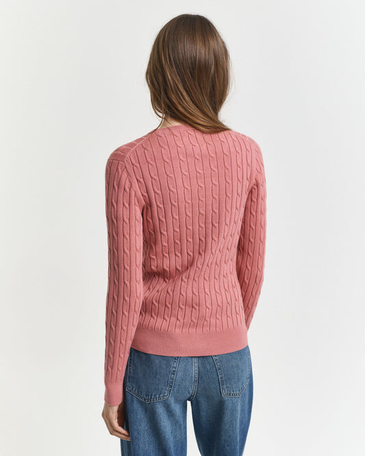 Stretch Cotton Cable Knit Crew Neck Sweater