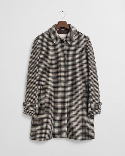 Checked Wool Blend Car Coat