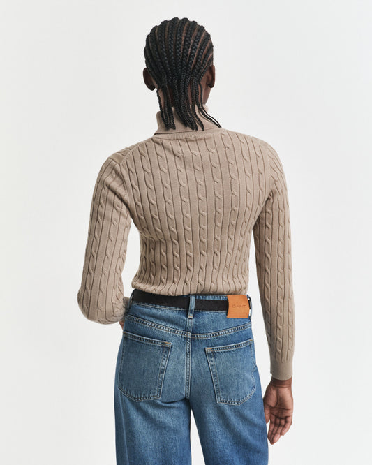 Stretch Cotton Cable Knit Turtleneck Sweater