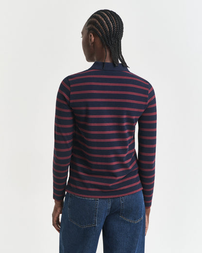 Breton Striped Long Sleeve Piqué Polo Shirt