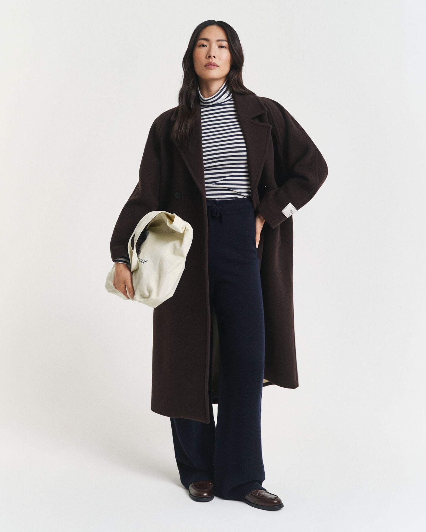 Lightweight Striped Cotton Turtleneck Top