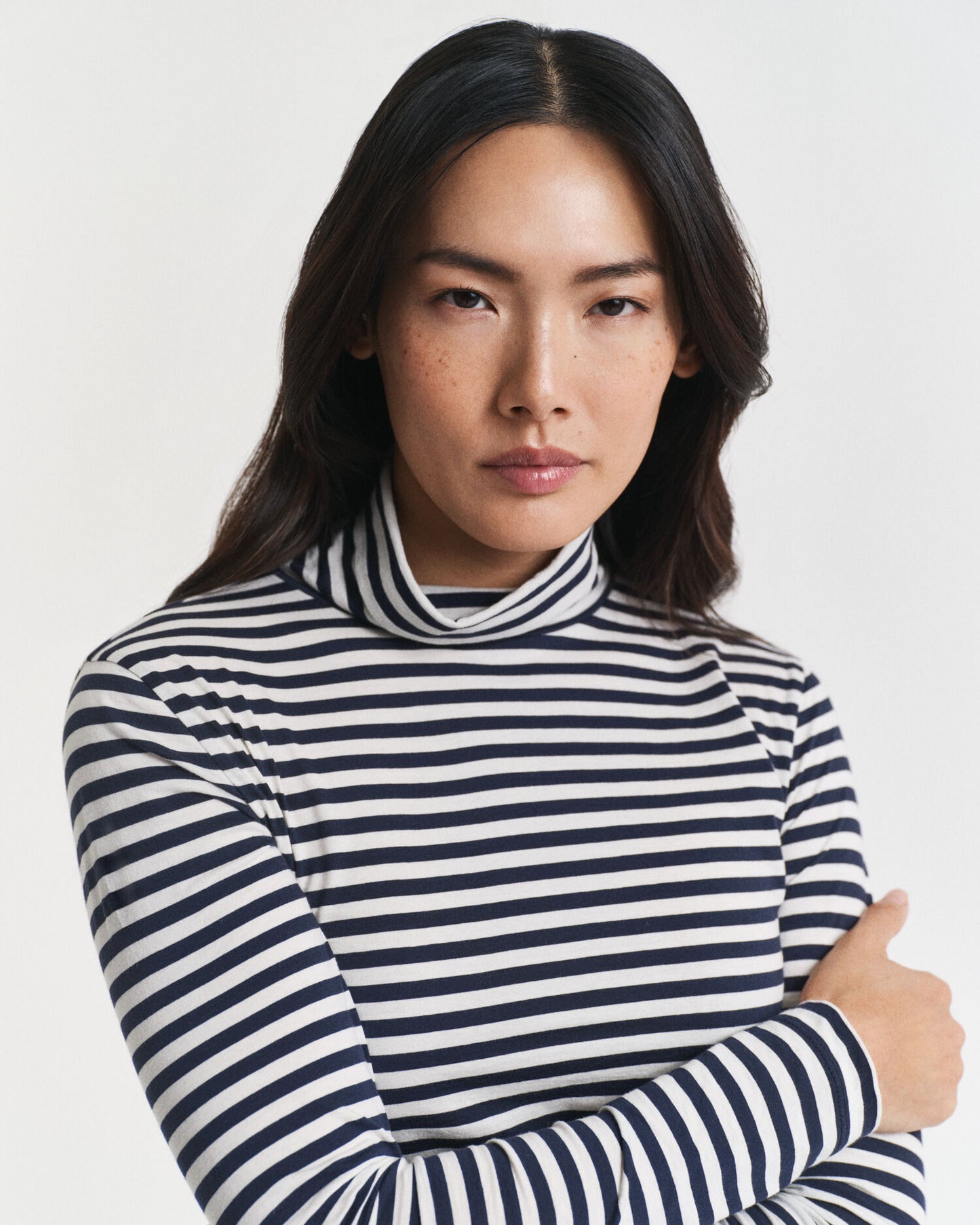 Lightweight Striped Cotton Turtleneck Top